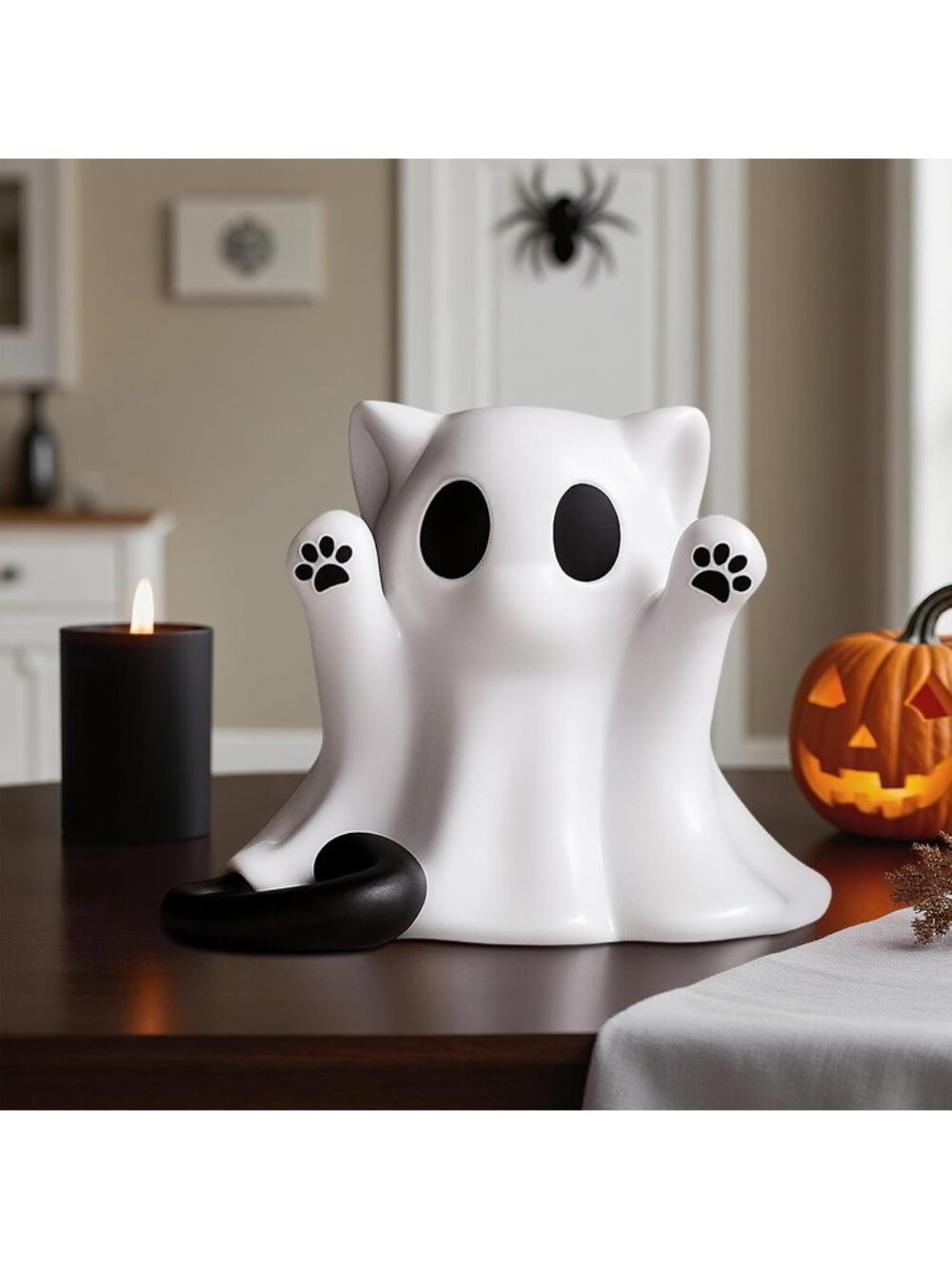 Halloween Cat Ghost Figurine Cute Desk Statue Home Office Decor Ornament Gift